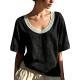 Vintage Short-sleeved Cotton-linen Vest With Lace Detailing And A U-neck