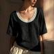 Vintage Short-sleeved Cotton-linen Vest With Lace Detailing And A U-neck