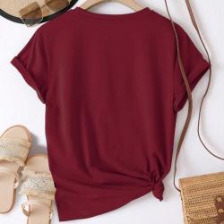 Solid Round Neck Tee Celebrity-Style Short-Sleeve Casual Top