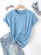 Solid Round Neck Tee Celebrity-Style Short-Sleeve Casual Top