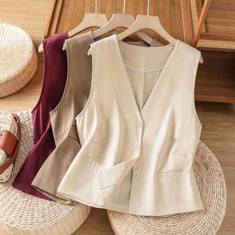 V-neck Sleeveless Waistcoat Summer Thin Loose-fit Casual Layering Vest