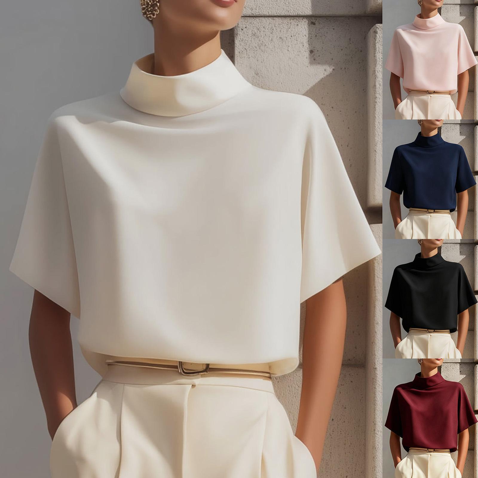 Womens Solid-color Versatile New Chinese-style Mandarin-collar Top