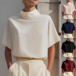 Womens Solid-color Versatile New Chinese-style Mandarin-collar Top