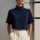 Womens Solid-color Versatile New Chinese-style Mandarin-collar Top