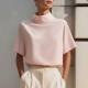 Womens Solid-color Versatile New Chinese-style Mandarin-collar Top