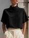 Womens Solid-color Versatile New Chinese-style Mandarin-collar Top