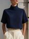 Womens Solid-color Versatile New Chinese-style Mandarin-collar Top