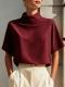 Womens Solid-color Versatile New Chinese-style Mandarin-collar Top