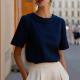 Womens Solid-color Crew-neck Versatile Short-sleeve Top