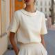 Womens Solid-color Crew-neck Versatile Short-sleeve Top