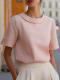 Womens Solid-color Crew-neck Versatile Short-sleeve Top