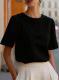 Womens Solid-color Crew-neck Versatile Short-sleeve Top