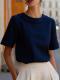 Womens Solid-color Crew-neck Versatile Short-sleeve Top