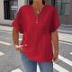 Fashionable Casual Solid-color V-neck T-shirt With Buttons
