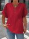 Fashionable Casual Solid-color V-neck T-shirt With Buttons