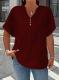 Fashionable Casual Solid-color V-neck T-shirt With Buttons
