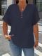 Fashionable Casual Solid-color V-neck T-shirt With Buttons