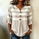 Fashionable Plaid Striped Printed Short-sleeve Button-up Top