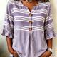 Fashionable Plaid Striped Printed Short-sleeve Button-up Top