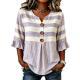 Fashionable Plaid Striped Printed Short-sleeve Button-up Top