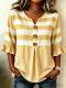 Fashionable Plaid Striped Printed Short-sleeve Button-up Top