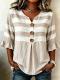 Fashionable Plaid Striped Printed Short-sleeve Button-up Top
