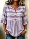 Fashionable Plaid Striped Printed Short-sleeve Button-up Top