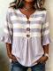 Fashionable Plaid Striped Printed Short-sleeve Button-up Top