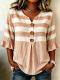 Fashionable Plaid Striped Printed Short-sleeve Button-up Top