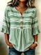 Fashionable Plaid Striped Printed Short-sleeve Button-up Top