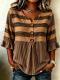 Fashionable Plaid Striped Printed Short-sleeve Button-up Top