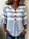 Fashionable Plaid Striped Printed Short-sleeve Button-up Top