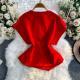 Niche-design Irregular Fashion Single-button Waist-cinching V-neck Top