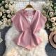 Niche-design Irregular Fashion Single-button Waist-cinching V-neck Top