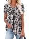 V-neck Lace-up Printed Womens Casual Sexy Top