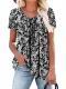 V-neck Lace-up Printed Womens Casual Sexy Top