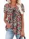 V-neck Lace-up Printed Womens Casual Sexy Top