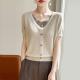 V-neck Faux Two-piece Tencel Short-sleeve Top