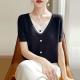 V-neck Faux Two-piece Tencel Short-sleeve Top