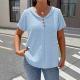 Womens Solid-color Textured Pleated Fabric Doll-collar Button T-shirt
