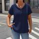 Womens Solid-color Textured Pleated Fabric Doll-collar Button T-shirt