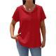Womens Solid-color Textured Pleated Fabric Doll-collar Button T-shirt