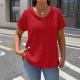 Womens Solid-color Textured Pleated Fabric Doll-collar Button T-shirt