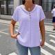 Womens Solid-color Textured Pleated Fabric Doll-collar Button T-shirt