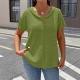 Womens Solid-color Textured Pleated Fabric Doll-collar Button T-shirt