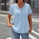 Womens Solid-color Textured Pleated Fabric Doll-collar Button T-shirt