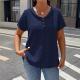 Womens Solid-color Textured Pleated Fabric Doll-collar Button T-shirt