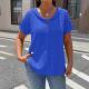 Womens Solid-color Textured Pleated Fabric Doll-collar Button T-shirt