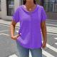 Womens Solid-color Textured Pleated Fabric Doll-collar Button T-shirt