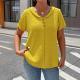 Womens Solid-color Textured Pleated Fabric Doll-collar Button T-shirt